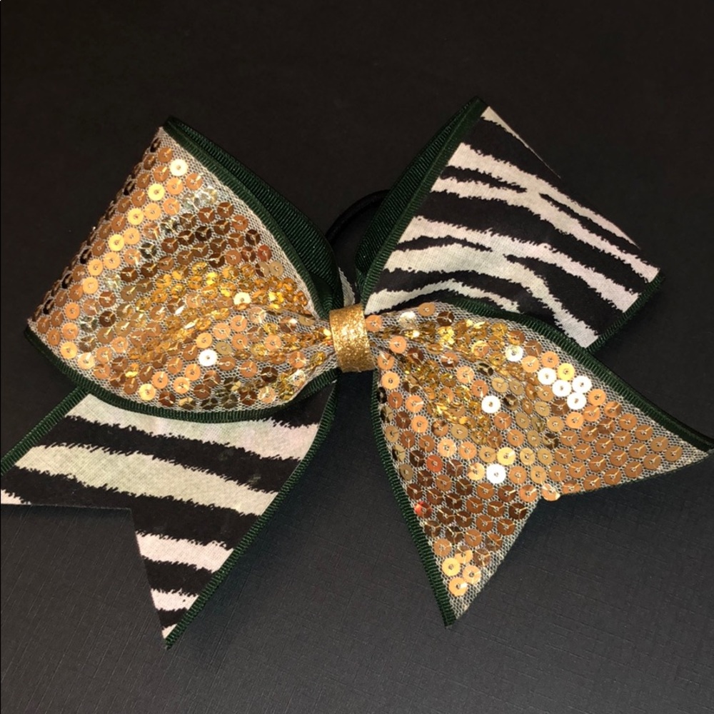 gold and zebra cheer bow